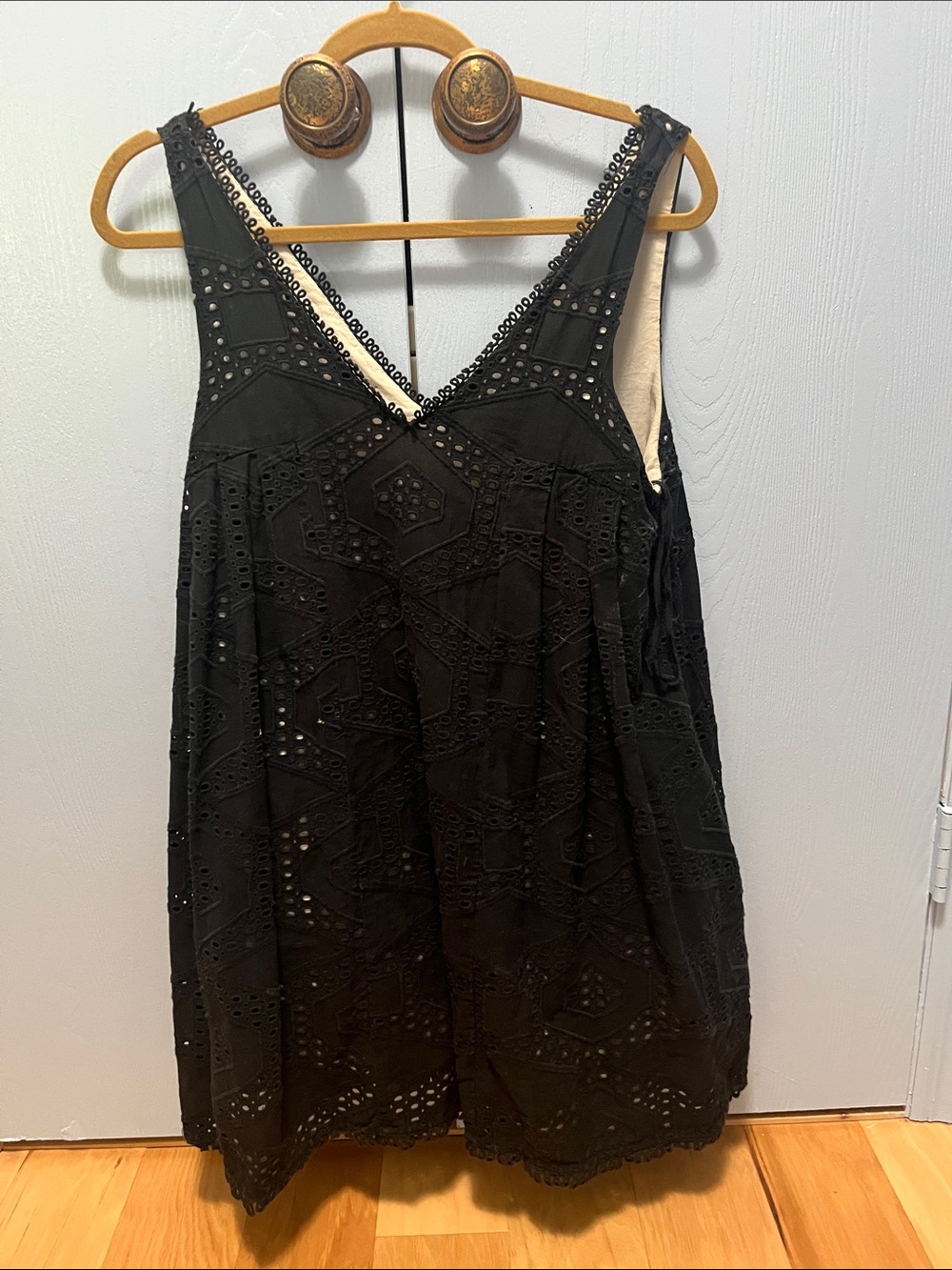 Maeve Cotton Black Eyelet V-Neck Sleeveless Mini Dress